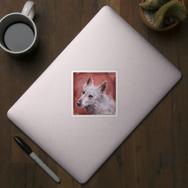 Chaotic Painting of a White Swiss Shepherd on Salmon Pink Background by ibadishi
